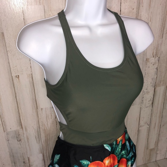 Orange Floral Racerback On-Piece Swimsuit - Picture 2 of 5